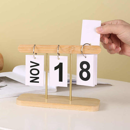Black Modern Minimalist Wooden Flip Calendar - Stylish Desktop Calendar for Home, Office, and Study Room.