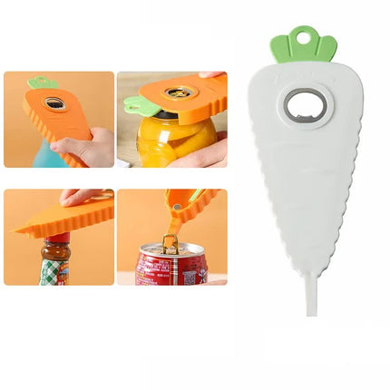 2 Pcs White Carrot-Shaped Multi-Function Bottle Opener - Versatile Kitchen Tool for Jars, Cans, and Bottles.