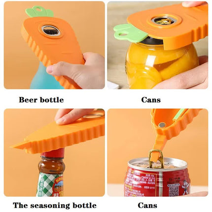 2 Pcs White Carrot-Shaped Multi-Function Bottle Opener - Versatile Kitchen Tool for Jars, Cans, and Bottles.