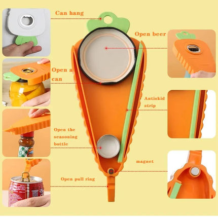 2 Pcs White Carrot-Shaped Multi-Function Bottle Opener - Versatile Kitchen Tool for Jars, Cans, and Bottles.