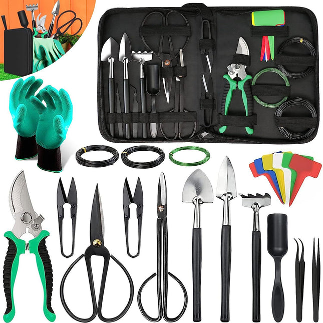 24-Piece Bonsai Tree Tool Kit for Gardening Starters – Complete Bonsai Care Set with Organizer Bag.