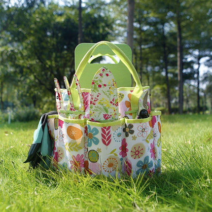Green 9-Piece Floral Garden Tool Set for Women – Complete Gardening Kit with Tote Bag, Pruners, and Gloves.