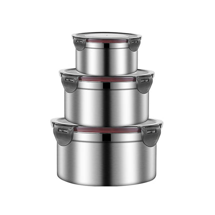 Brown 3-Piece 304 Stainless Steel Food Storage Set with Leak-Proof Lids – Round Design for Fridge and Meal Prep.