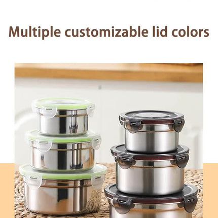 Brown 3-Piece 304 Stainless Steel Food Storage Set with Leak-Proof Lids – Round Design for Fridge and Meal Prep.
