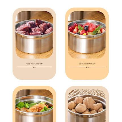 Brown 3-Piece 304 Stainless Steel Food Storage Set with Leak-Proof Lids – Round Design for Fridge and Meal Prep.