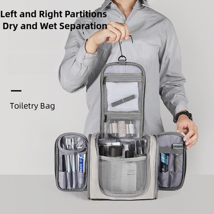 Blue Large Capacity Travel Toiletry Bag with Dry-Wet Separation - Hanging Organizer for Cosmetics and Personal Care.