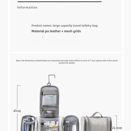 Blue Large Capacity Travel Toiletry Bag with Dry-Wet Separation - Hanging Organizer for Cosmetics and Personal Care.