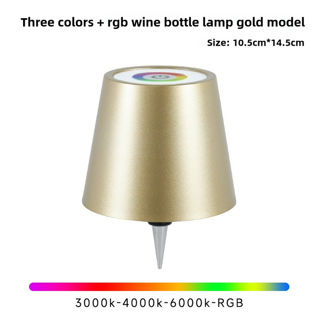 Gold RGB Color-Changing LED Bottle Lamp - Adjustable Smart Lighting for Home Decor.