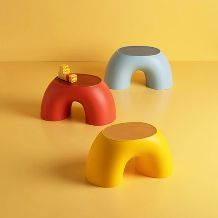 Red Minimalist Round Shape Footstool - Durable Anti-slip Rainbow Stool for Home, Creative Design PP+Polypropylene Material, Comfortable Shoe Bench.