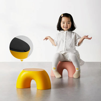 Red Minimalist Round Shape Footstool - Durable Anti-slip Rainbow Stool for Home, Creative Design PP+Polypropylene Material, Comfortable Shoe Bench.