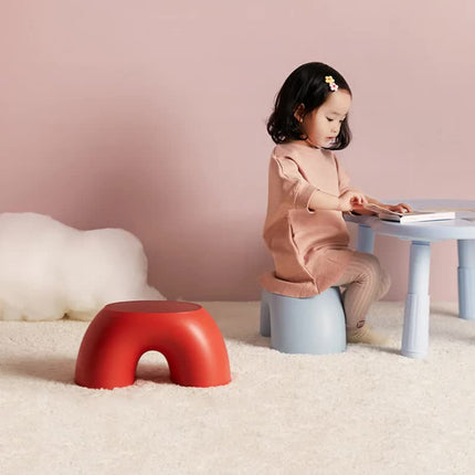 Red Minimalist Round Shape Footstool - Durable Anti-slip Rainbow Stool for Home, Creative Design PP+Polypropylene Material, Comfortable Shoe Bench.