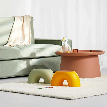 Red Minimalist Round Shape Footstool - Durable Anti-slip Rainbow Stool for Home, Creative Design PP+Polypropylene Material, Comfortable Shoe Bench.