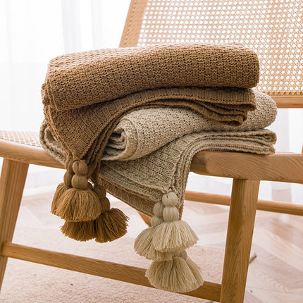 Beige 110cm x 150cm Soft Tassel Throw Blanket for Sofa or Bed, Cozy  Casual Blanket for Office Nap, Minimalist Bed End Cover.