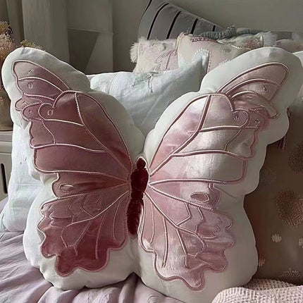 Pink 30cm Butterfly Shaped Throw Pillow - Soft Decorative Cushion with Embroidered Butterfly Design.