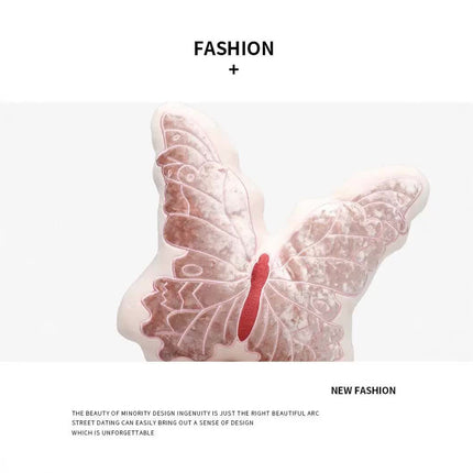 Pink 30cm Butterfly Shaped Throw Pillow - Soft Decorative Cushion with Embroidered Butterfly Design.