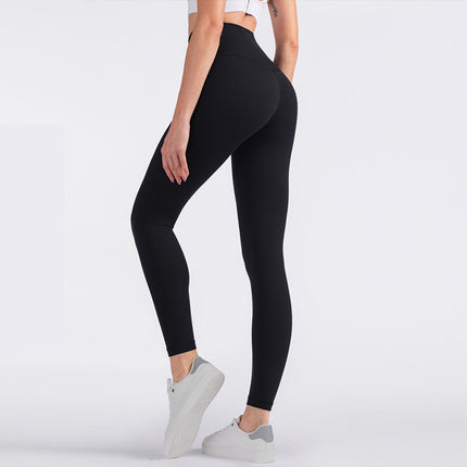 Size M Black High-Waisted Seamless Yoga Pants for Women - Tummy Control, Butt Lifting & Back Waistband Pocket.