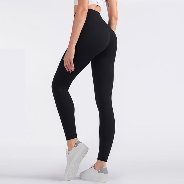 Size M Black High-Waisted Seamless Yoga Pants for Women - Tummy Control, Butt Lifting & Back Waistband Pocket.