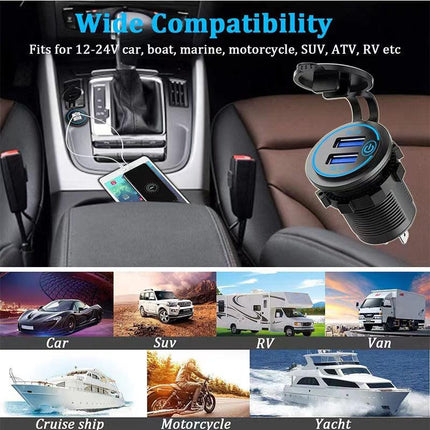 (2 PCS )45W Car USB Charger with Dual QC3.0 Fast Charging Ports - 12-24V Vehicle Power Adapter.