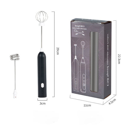 Black Electric Milk Frother Handheld - USB Rechargeable Milk Foamer with 2 Whisks - Perfect for Coffee, Lattes, Cappuccinos & More.