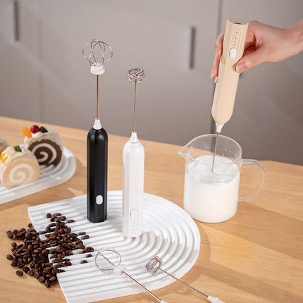 Black Electric Milk Frother Handheld - USB Rechargeable Milk Foamer with 2 Whisks - Perfect for Coffee, Lattes, Cappuccinos & More.