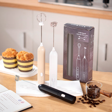 Black Electric Milk Frother Handheld - USB Rechargeable Milk Foamer with 2 Whisks - Perfect for Coffee, Lattes, Cappuccinos & More.