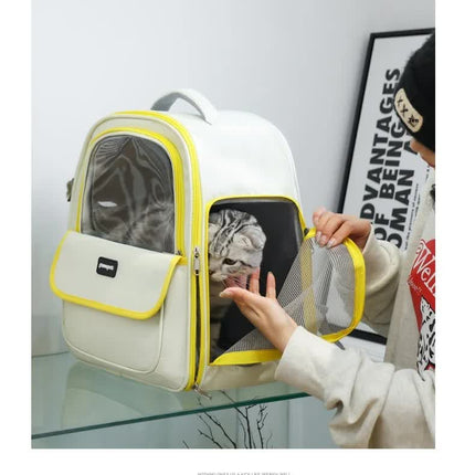 Coffee Pet Carrier Backpack - Space Capsule Design for Cats & Small Dogs.