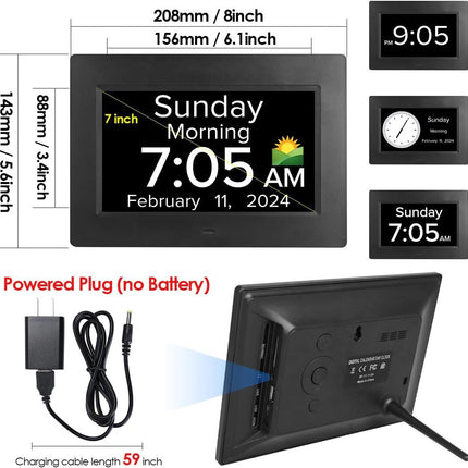 White Crystal Clear 7-Inch Digital Day Clock with Auto Dimming & Voice Assist - Perfect for Seniors.