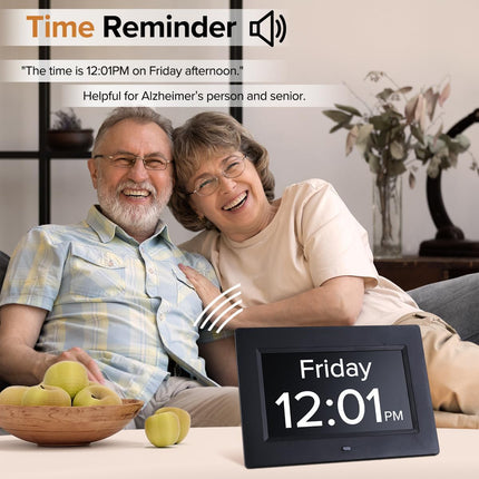 White Crystal Clear 7-Inch Digital Day Clock with Auto Dimming & Voice Assist - Perfect for Seniors.
