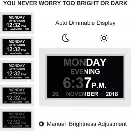 Black 10.1-Inch Digital Clock with Medication Reminders & Multi-Function Alarm - Ideal for Elderly Care.
