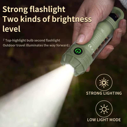 2 PCS Green Portable Outdoor Camping Light with 6 Modes & Keychain Hook - Multi-Source Mini Flashlight, IPX4 Waterproof.