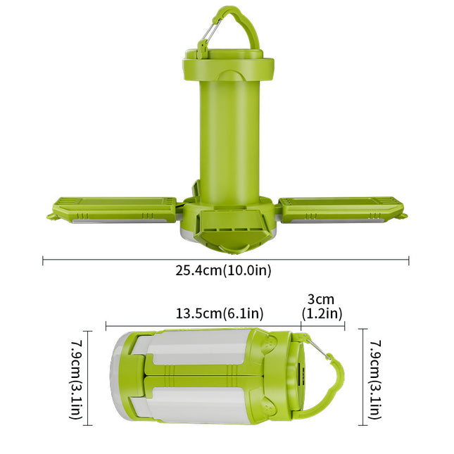 Green Foldable LED Camping Lantern with 6 Modes & Type-C Output - 48LED, IPX4 Waterproof, 3 Styles.