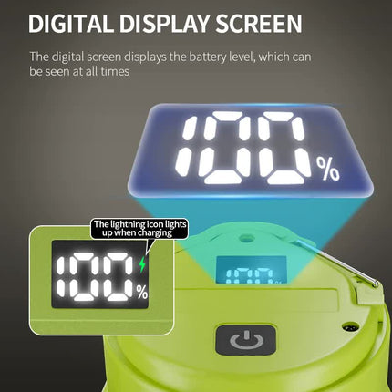 Green Foldable LED Camping Lantern with 6 Modes & Type-C Output - 48LED, IPX4 Waterproof, 3 Styles.