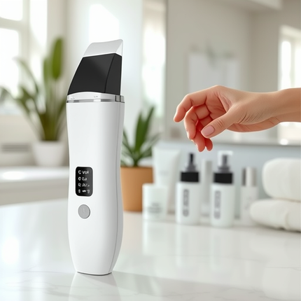 White Ultrasonic Skin Scrubber - Deep Pore Cleansing Facial Exfoliator with USB Type-C Charging.