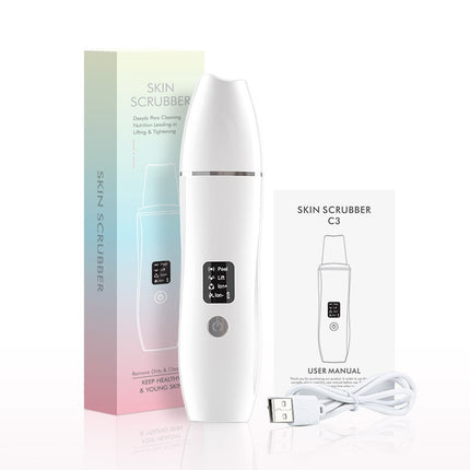 White Ultrasonic Skin Scrubber - Deep Pore Cleansing Facial Exfoliator with USB Type-C Charging.
