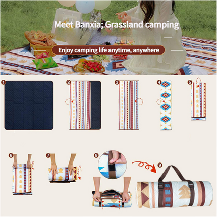 Portable Traditional Pattern Picnic Mat - Lightweight , 200x200cm, with Storage Bag.
