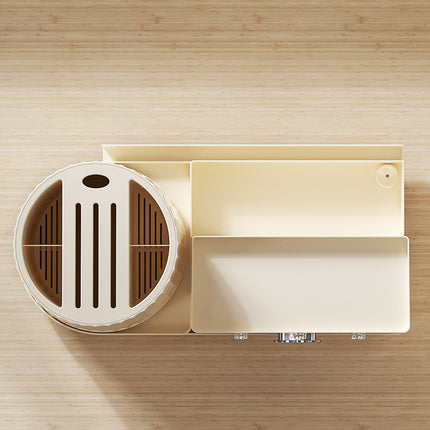 All-in-One Kitchen Countertop Organizer | Rotating Utensil Holder, Knife Block & Spice Rack with Drawer | Cream White.