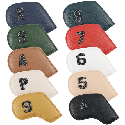 Premium PU Leather Golf Iron Headcover Set (10pcs) | Numbered 3-9, P, S, A | Protective Club Covers for Irons.