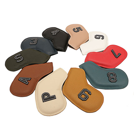 Premium PU Leather Golf Iron Headcover Set (10pcs) | Numbered 3-9, P, S, A | Protective Club Covers for Irons.