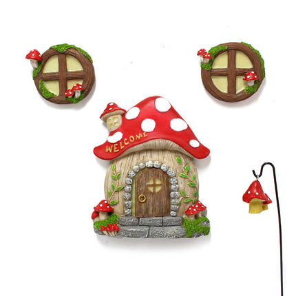 Enchanting Fairy Garden Mushroom House Set - Whimsical Tree Trunk Decor for Outdoor Gardens.