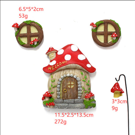 Enchanting Fairy Garden Mushroom House Set - Whimsical Tree Trunk Decor for Outdoor Gardens.