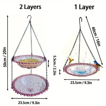 2 Set Purle Elegant Hanging Glass Bird Feeder - Double Tier for Garden Birds.