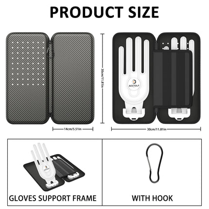 Premium Golf Glove Holder Case - Keeps Gloves Dry & Shaped, Carbon Fiber Look with Hook (Gloves Not Included).