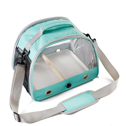 Green Portable Clear View Bird Carrier Travel Cage with Perch & Tray - Breathable Pet Bag for Parrots, Cockatiels & Small Animals.