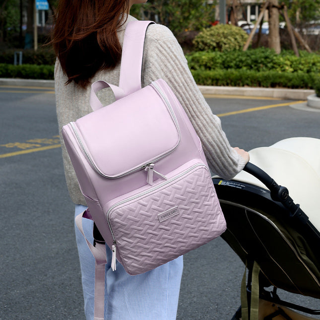 Grey Stylish Quilted Diaper Bag Backpack - Large 17L Capacity Lightweight Nappy Bag for Mum.