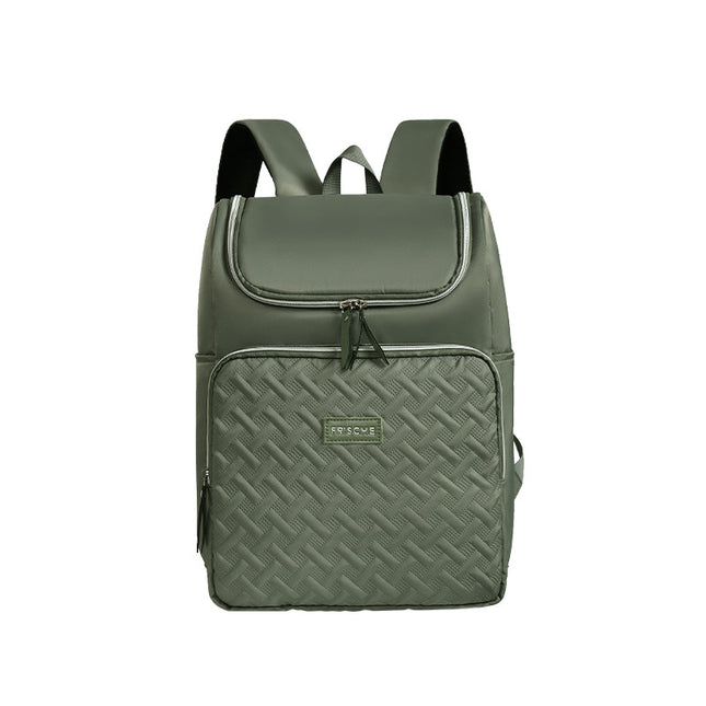 Green Stylish Quilted Diaper Bag Backpack - Large 17L Capacity Lightweight Nappy Bag for Mum.