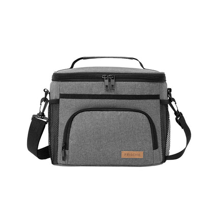 Grey Insulated Lunch Bag Cooler Tote - 9L Leakproof Thermal Lunch Box with Shoulder Strap & Pockets for Work, Picnic, Travel.
