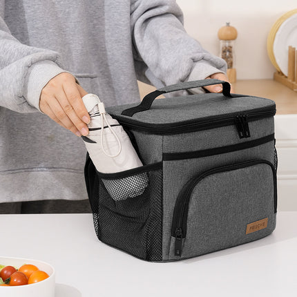 Grey Insulated Lunch Bag Cooler Tote - 9L Leakproof Thermal Lunch Box with Shoulder Strap & Pockets for Work, Picnic, Travel.