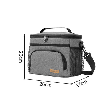 Grey Insulated Lunch Bag Cooler Tote - 9L Leakproof Thermal Lunch Box with Shoulder Strap & Pockets for Work, Picnic, Travel.