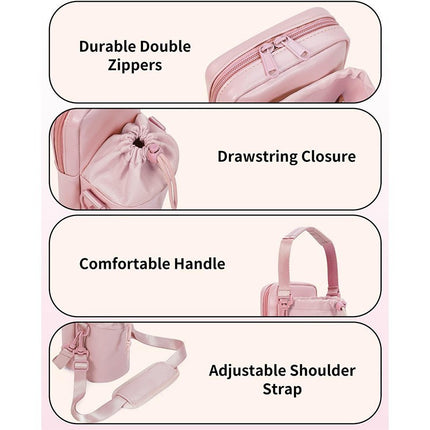 Pink Stylish Water Bottle Carrier Bag with Phone Pocket, Key Clip & Adjustable Strap - Crossbody Sling Holder.