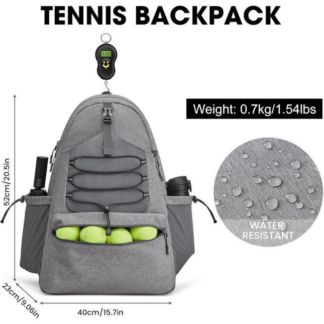 White Lightweight Water Resistant Tennis Backpack - Multi-Pocket Sports Bag for Rackets, Balls & Gear.